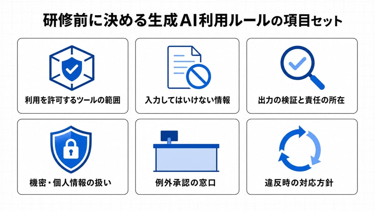 2行3列に並ぶ同じ大きさの6枚のカード。各カードにツールの囲いや盾、虫眼鏡などのアイコンが一つずつ描かれている。