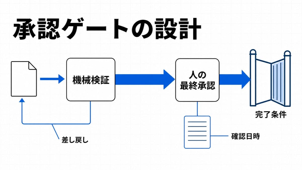 書類が最初の関門を通り、不合格が左へ折り返し、合格だけが次の関門と記録へ進む分岐フローの図
