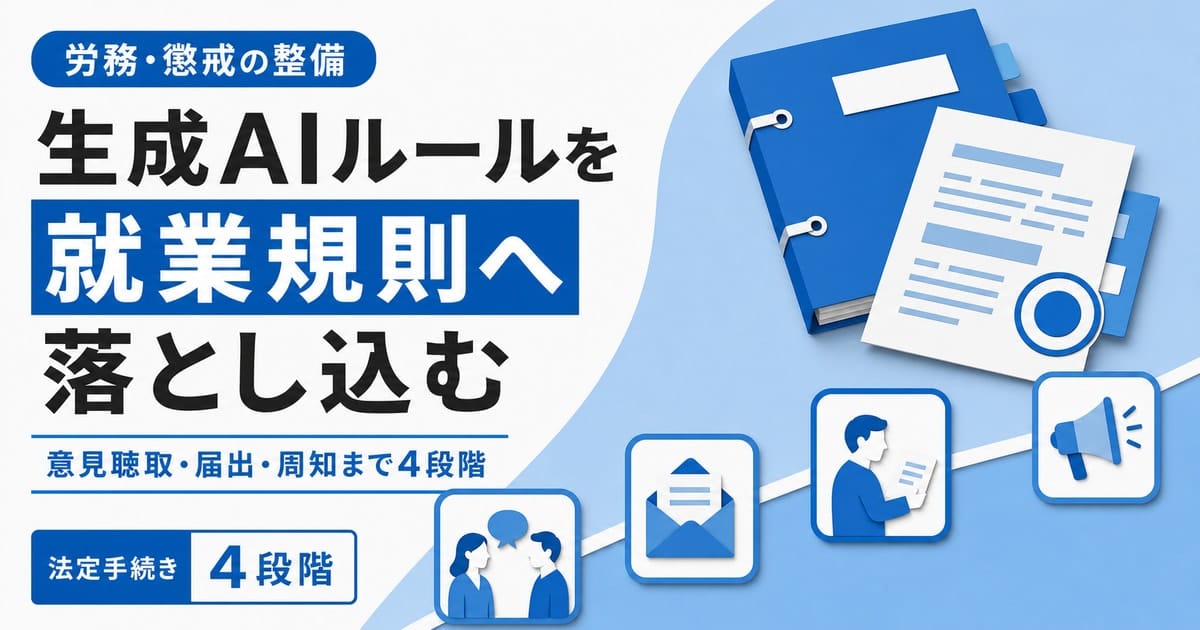 生成AI利用ルールを就業規則へ落とし込む手順を示した記事のサムネイル画像