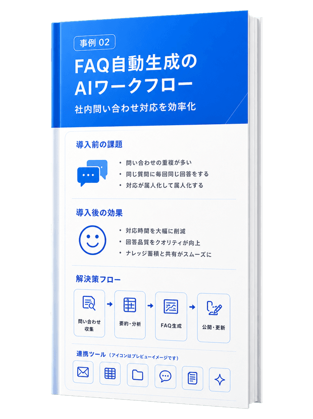 FAQ自動生成のAIワークフロー事例資料の冊子イメージ